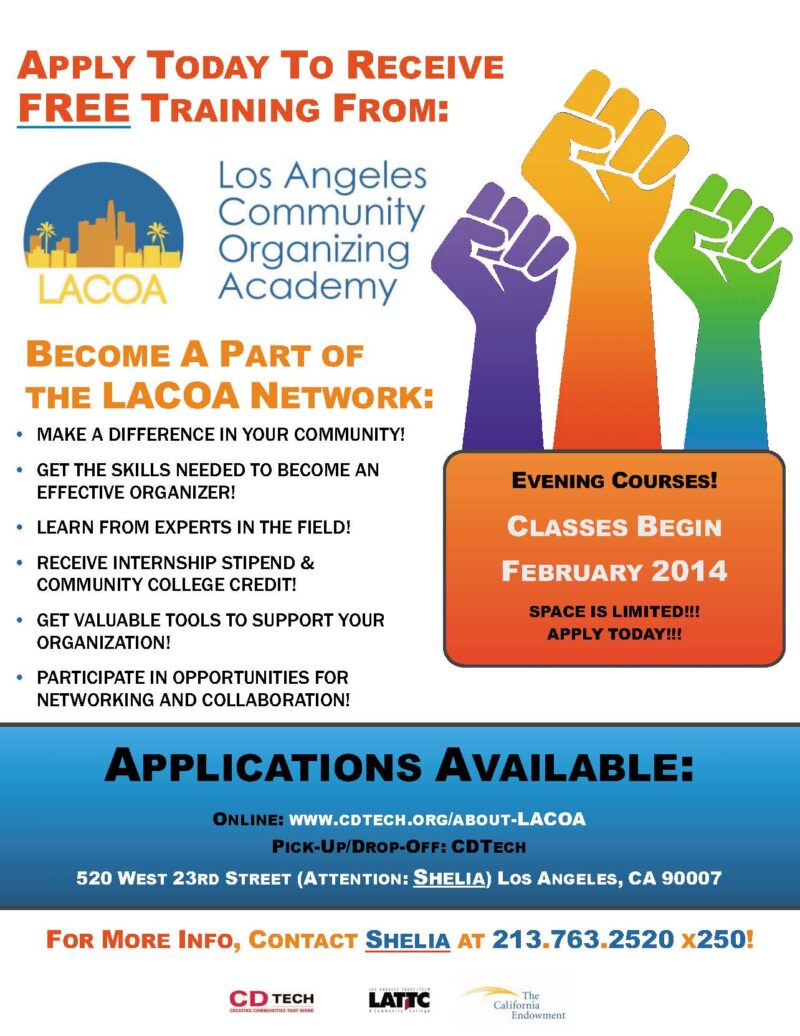 Los Angeles Community Organizing Academy Flyer